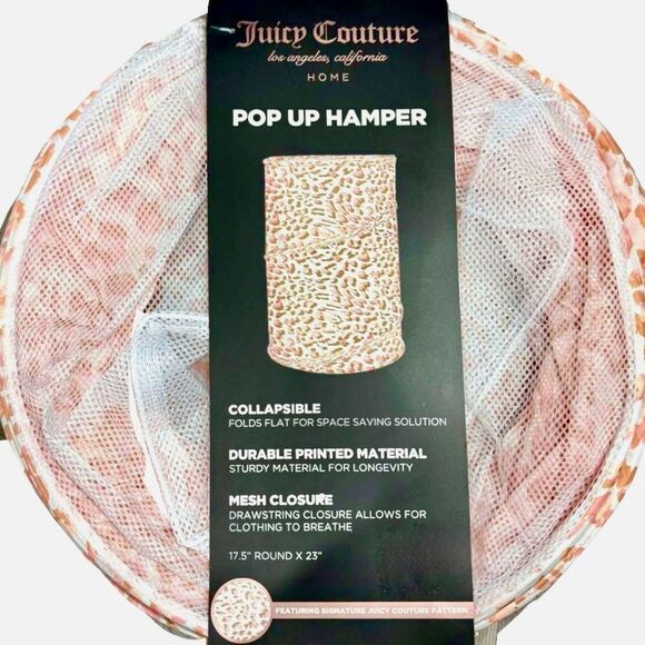 Juicy Couture Home Pop Up Hamper Collapsable Laundry Basket Pink Leopard Print - Picture 4 of 6